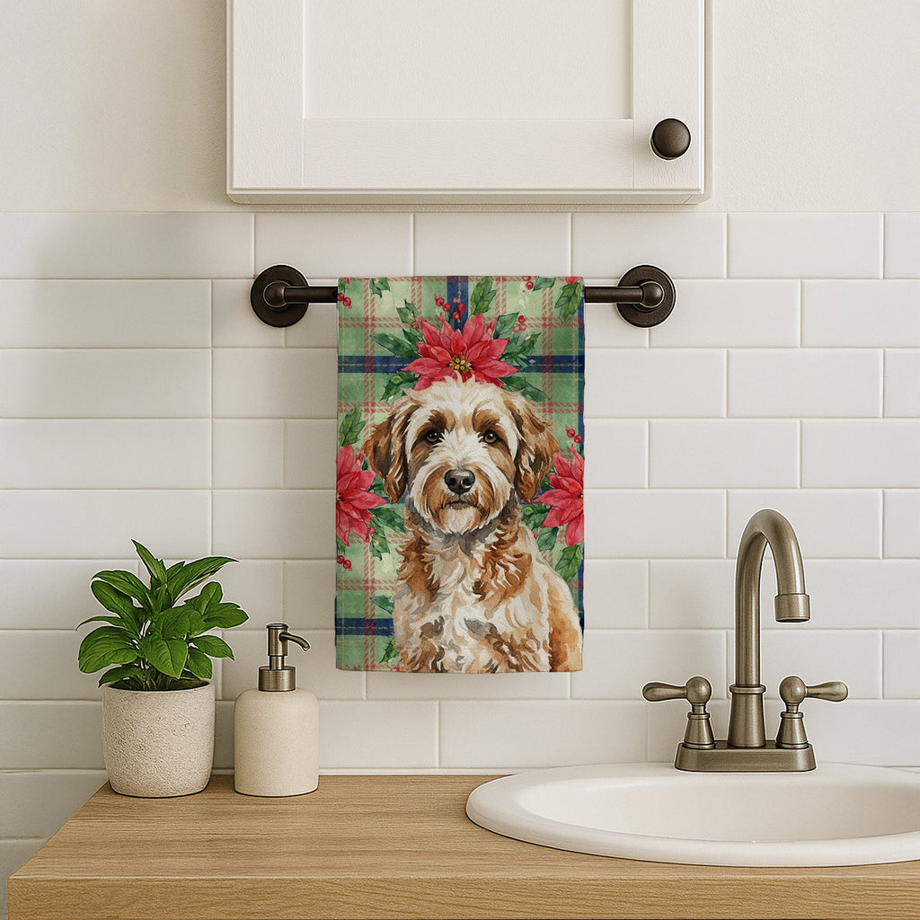 Lagotto Romagnolo Christmas PoinsettIas Kitchen Towel Velour Plush Front and Cotton Loop Back Machine Washable