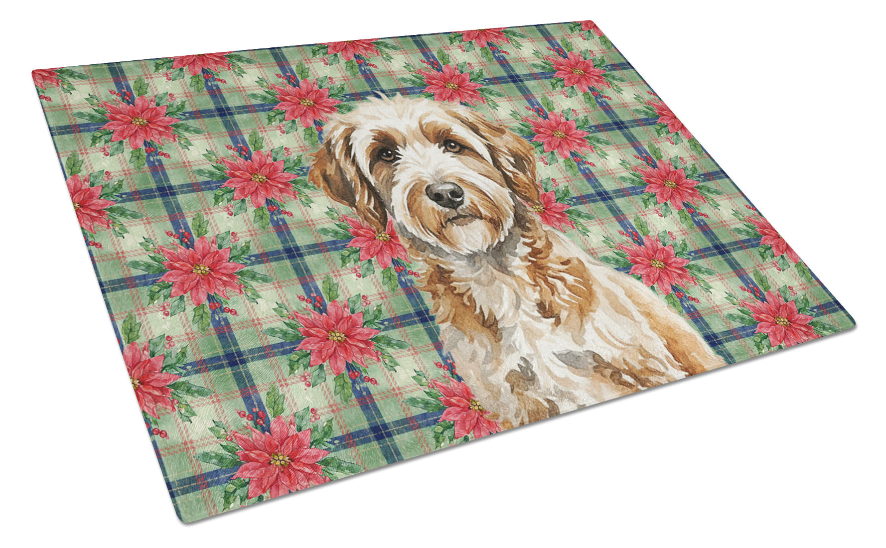 Lagotto Romagnolo Christmas PoinsettIas Cutting Board Tempered Glass Kitchen Cutting Surface, Heat Resistant Chopping, Non-Slip Feet, Food Prep & Serving