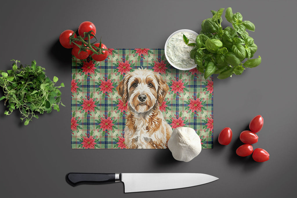 Lagotto Romagnolo Christmas PoinsettIas Cutting Board Tempered Glass Kitchen Cutting Surface, Heat Resistant Chopping, Non-Slip Feet, Food Prep & Serving