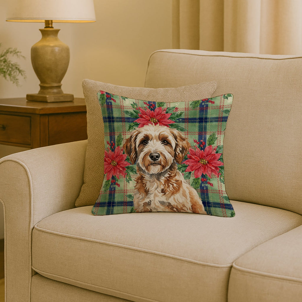 Lagotto Romagnolo Christmas PoinsettIas Decorative Throw Pillow 18x18 Indoor Outdoor Accent Cushion, Fabric Cover with Insert for Sofa, Bed, Porch & Living Room
