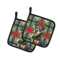 Black and Tan Lakeland Terrier Christmas PoinsettIas Pot Holder Set of 2 Heat Resistant Quilted Hot Pads 7.5 x 7.5 Inch, Insulated Kitchen Trivets for Cooking & Baking