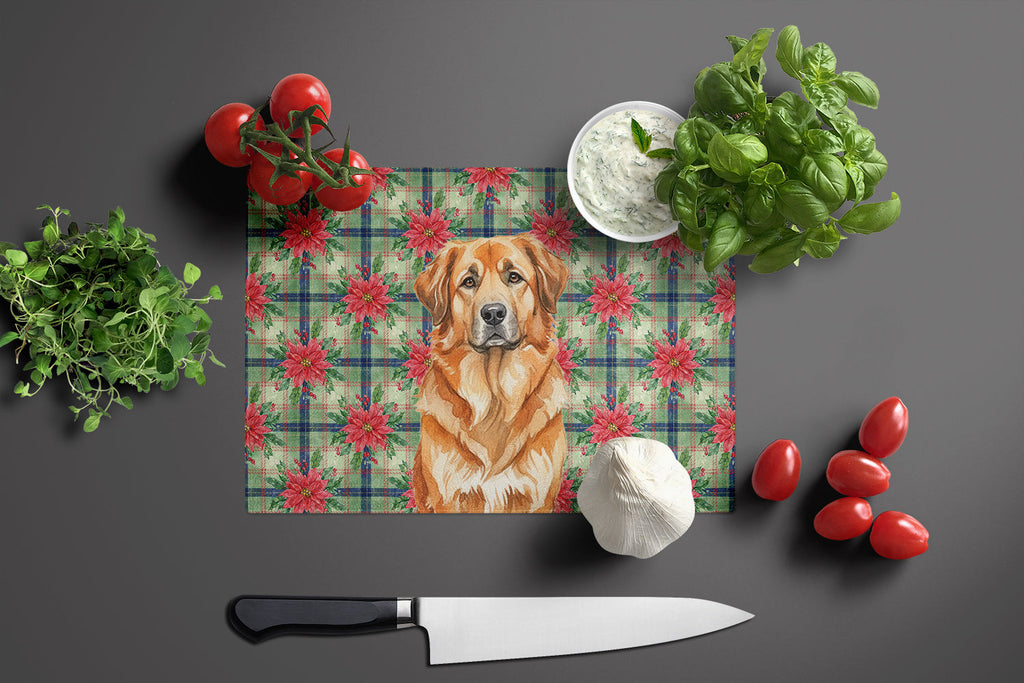 Red Leonberger Christmas PoinsettIas Cutting Board Tempered Glass Kitchen Cutting Surface, Heat Resistant Chopping, Non-Slip Feet, Food Prep & Serving