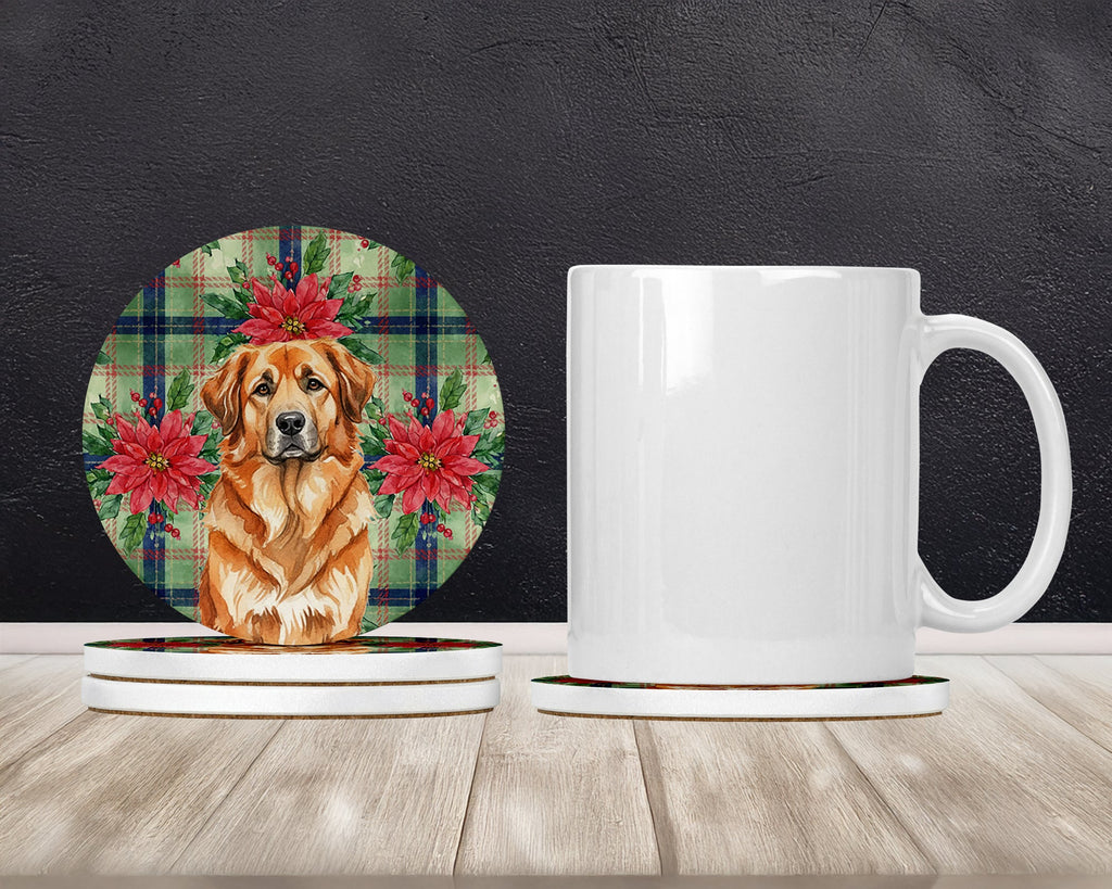 Red Leonberger Christmas PoinsettIas Large Sandstone Coasters Pack of 4 Absorbent Round Coasters Decor Gifts for Men or Women, 4 in, Multicolor