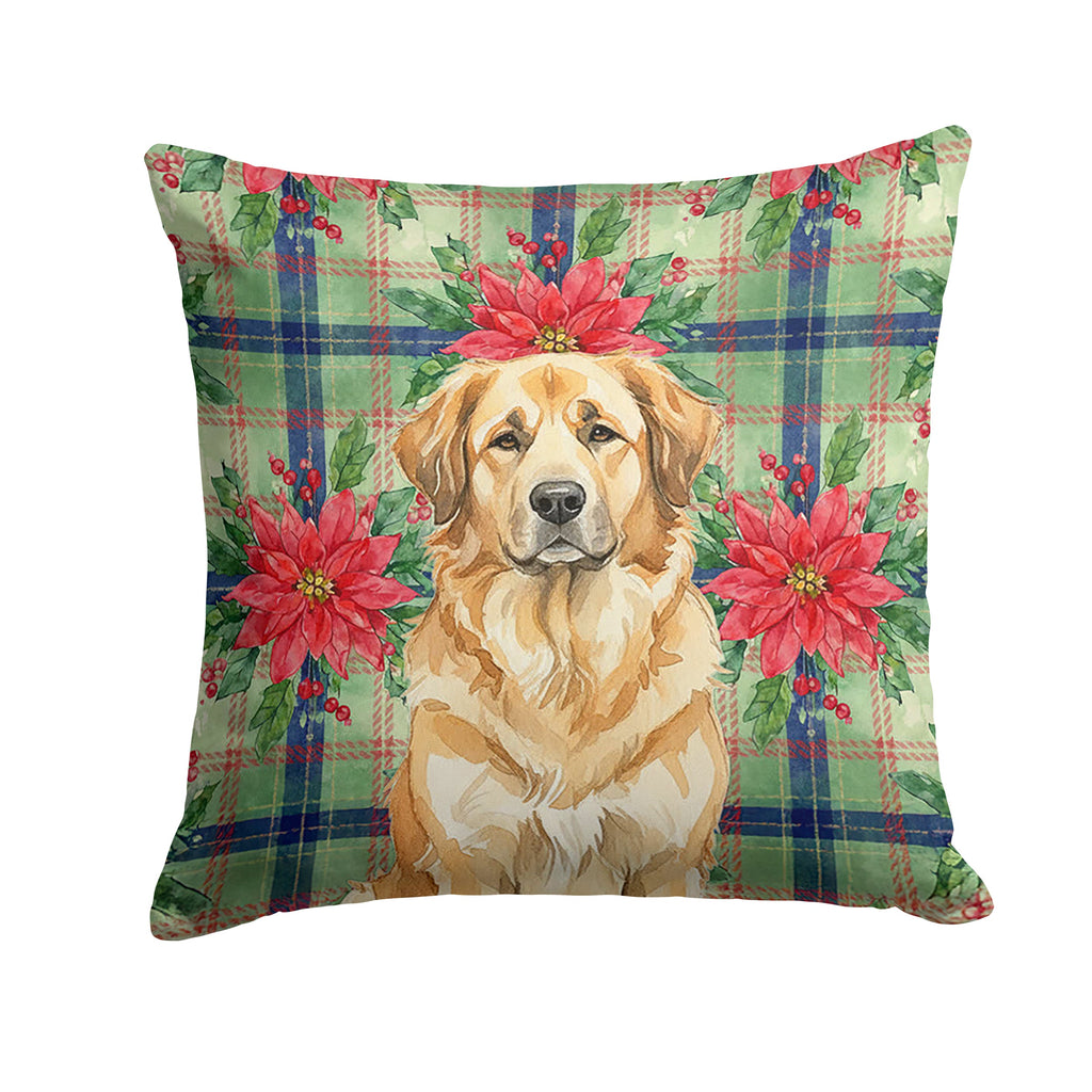 Sandy Leonberger Christmas PoinsettIas Decorative Throw Pillow 14x14 Indoor Outdoor Accent Cushion, Fabric Cover with Insert for Sofa, Bed, Porch & Living Room