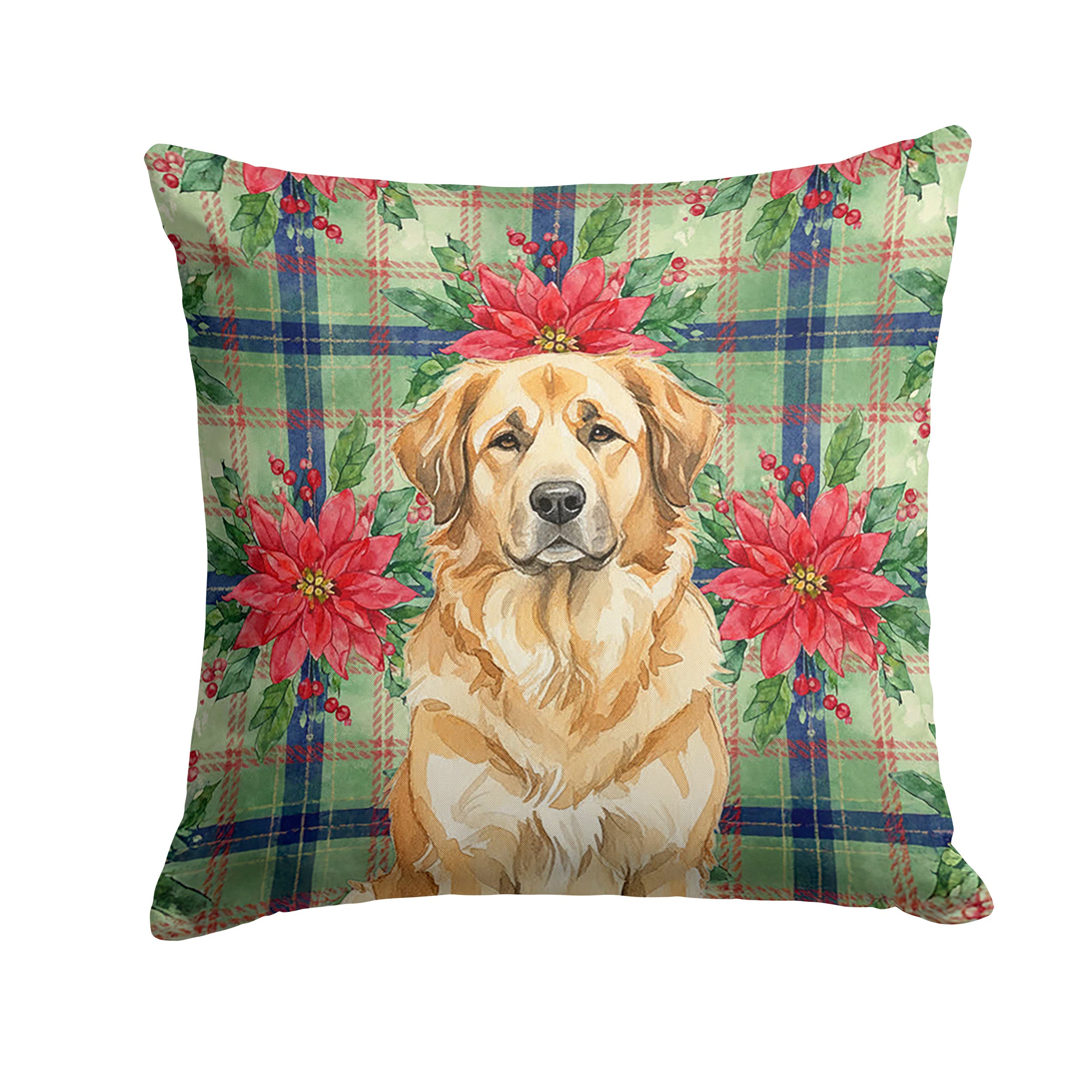 Sandy Leonberger Christmas PoinsettIas Decorative Throw Pillow 18x18 Indoor Outdoor Accent Cushion, Fabric Cover with Insert for Sofa, Bed, Porch & Living Room