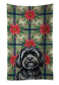 Black Lhasa Apso Christmas PoinsettIas Kitchen Towel Velour Plush Front and Cotton Loop Back Machine Washable
