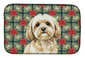 Cream Lhasa Apso Christmas PoinsettIas Dish Drying Mat Absorbent Dish Drying Mat Pad for Kitchen Counter Dish Drainer Mat for Countertop, 14 x 21", Multicolor