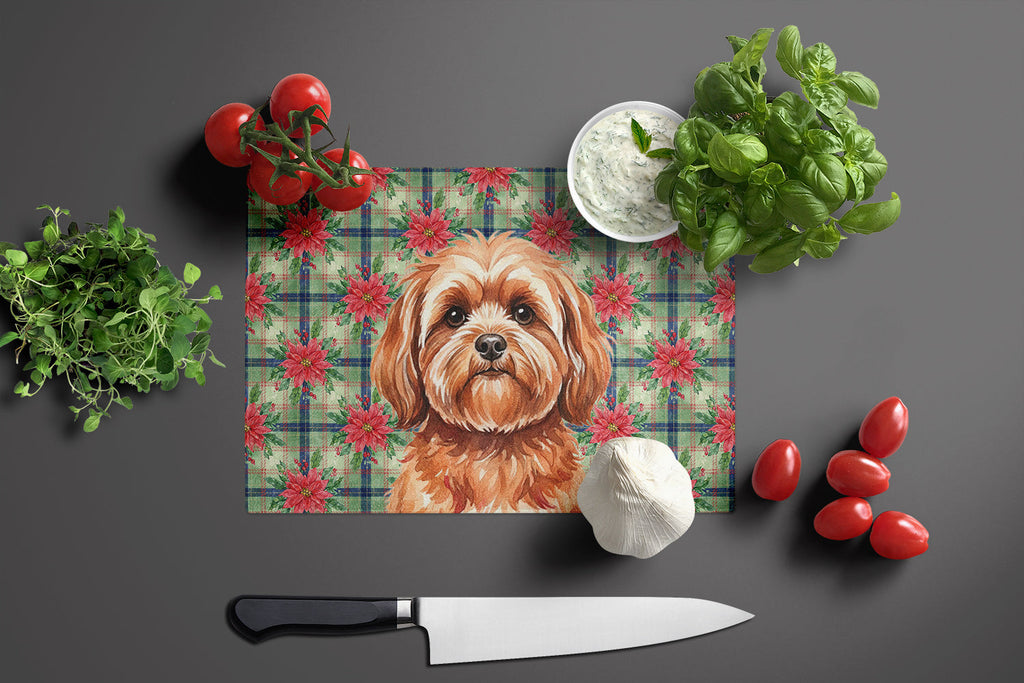 Red Lhasa Apso Christmas PoinsettIas Cutting Board Tempered Glass Kitchen Cutting Surface, Heat Resistant Chopping, Non-Slip Feet, Food Prep & Serving
