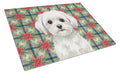 Maltese Christmas PoinsettIas Cutting Board Tempered Glass Kitchen Cutting Surface, Heat Resistant Chopping, Non-Slip Feet, Food Prep & Serving