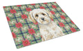 Maltipoo Christmas PoinsettIas Cutting Board Tempered Glass Kitchen Cutting Surface, Heat Resistant Chopping, Non-Slip Feet, Food Prep & Serving
