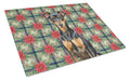Manchester Terrier Christmas PoinsettIas Cutting Board Tempered Glass Kitchen Cutting Surface, Heat Resistant Chopping, Non-Slip Feet, Food Prep & Serving