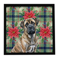 Brindle Mastiff Christmas PoinsettIas Framed Metal Print Bathroom, Kitchen, Office, Home Decor Wall Art Ready to Hang, Square, 8X8