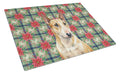 Miniature Bull Terrier Christmas PoinsettIas Cutting Board Tempered Glass Kitchen Cutting Surface, Heat Resistant Chopping, Non-Slip Feet, Food Prep & Serving