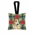 Miniature Bull Terrier Christmas PoinsettIas Hanging Square Fabric Ornament 3.5 � 3.5 Decorative Door-Knob & Tree Hanger, Soft Fabric