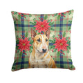 Miniature Bull Terrier Christmas PoinsettIas Decorative Throw Pillow 18x18 Indoor Outdoor Accent Cushion, Fabric Cover with Insert for Sofa, Bed, Porch & Living Room