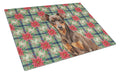 Chocolate and Rust Miniature Pinscher Min Pin Christmas PoinsettIas Cutting Board Tempered Glass Kitchen Cutting Surface, Heat Resistant Chopping, Non-Slip Feet, Food Prep & Serving