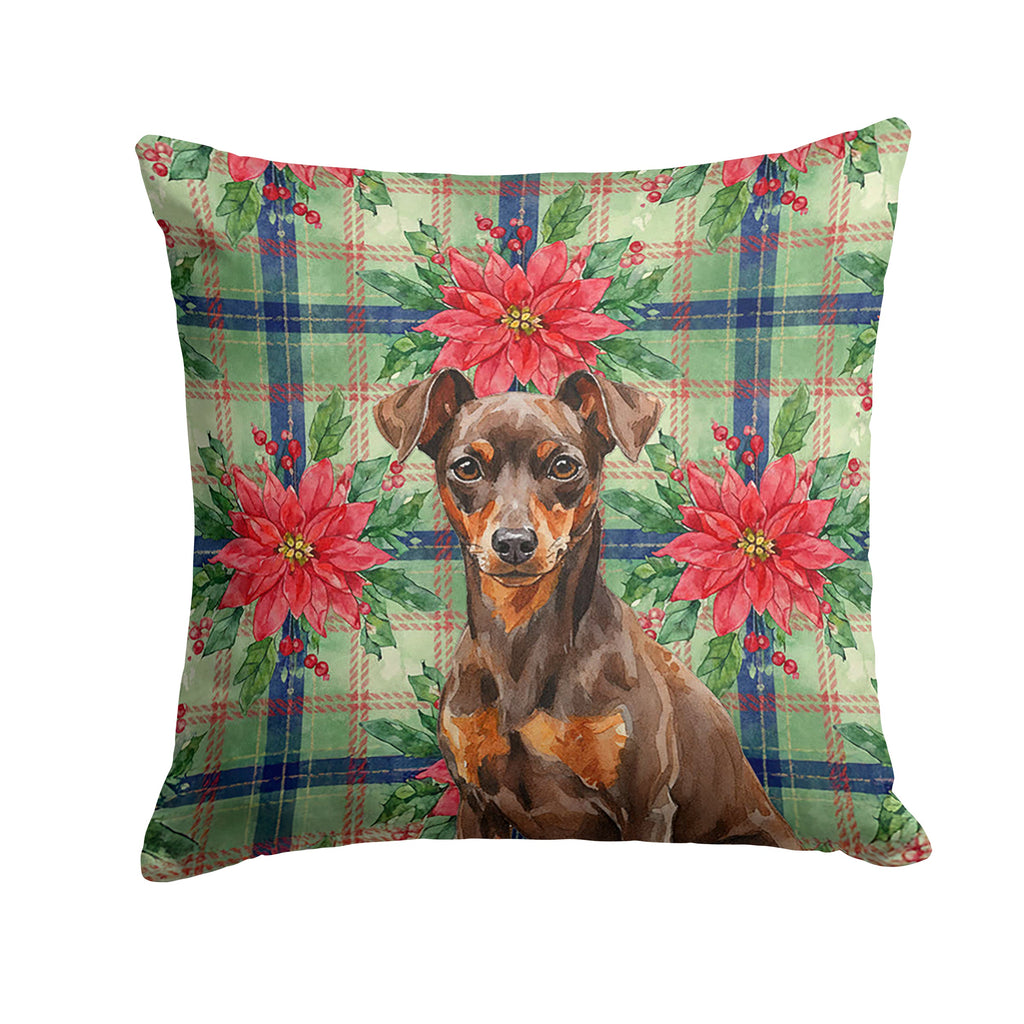 Chocolate and Rust Miniature Pinscher Min Pin Christmas PoinsettIas Decorative Throw Pillow 18x18 Indoor Outdoor Accent Cushion, Fabric Cover with Insert for Sofa, Bed, Porch & Living Room