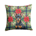 Black and Tan Miniature Pinscher Christmas PoinsettIas Decorative Throw Pillow 14x14 Indoor Outdoor Accent Cushion, Fabric Cover with Insert for Sofa, Bed, Porch & Living Room
