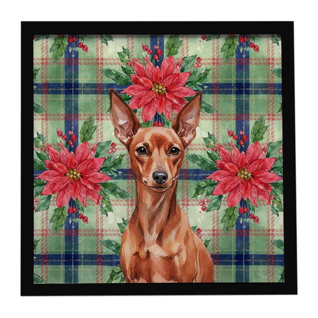 Red Miniature Pinscher Min Pin Christmas PoinsettIas Framed Metal Print Bathroom, Kitchen, Office, Home Decor Wall Art Ready to Hang, Square, 8X8
