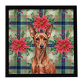 Red Miniature Pinscher Min Pin Christmas PoinsettIas Framed Metal Print Bathroom, Kitchen, Office, Home Decor Wall Art Ready to Hang, Square, 8X8