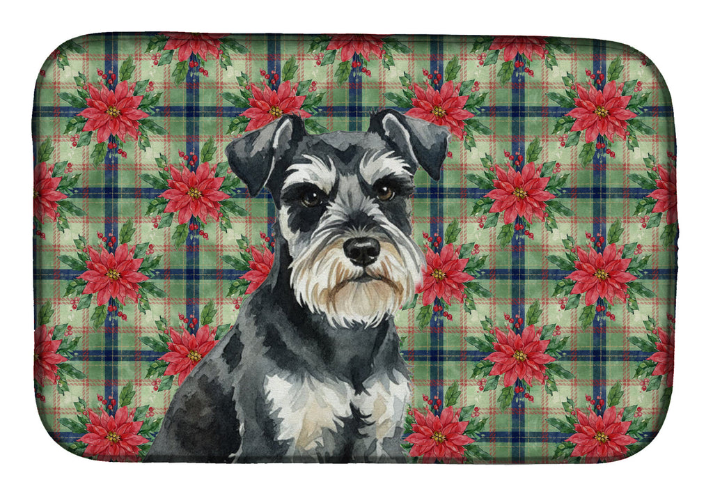 Black & Silver Miniature Schnauzer Christmas PoinsettIas Dish Drying Mat Absorbent Dish Drying Mat Pad for Kitchen Counter Dish Drainer Mat for Countertop, 14 x 21", Multicolor