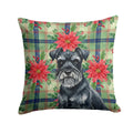 Black Miniature Schnauzer Christmas PoinsettIas Decorative Throw Pillow 18x18 Indoor Outdoor Accent Cushion, Fabric Cover with Insert for Sofa, Bed, Porch & Living Room