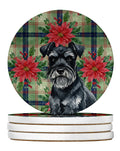 Black Miniature Schnauzer Christmas PoinsettIas Large Sandstone Coasters Pack of 4 Absorbent Round Coasters Decor Gifts for Men or Women, 4 in, Multicolor