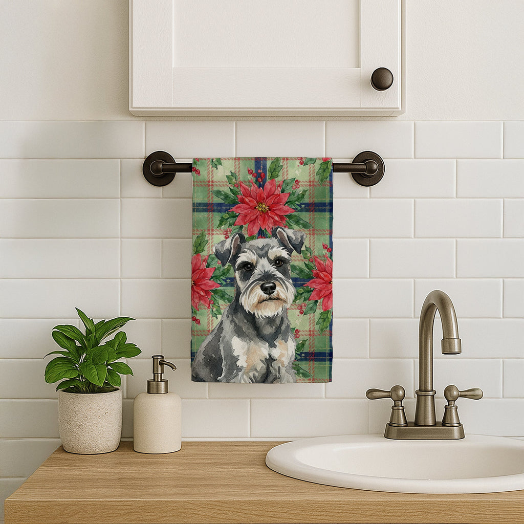 Miniature Schnauzer Christmas PoinsettIas Kitchen Towel Velour Plush Front and Cotton Loop Back Machine Washable