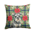 Miniature Schnauzer Christmas PoinsettIas Decorative Throw Pillow 14x14 Indoor Outdoor Accent Cushion, Fabric Cover with Insert for Sofa, Bed, Porch & Living Room