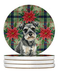 Miniature Schnauzer Christmas PoinsettIas Large Sandstone Coasters Pack of 4 Absorbent Round Coasters Decor Gifts for Men or Women, 4 in, Multicolor