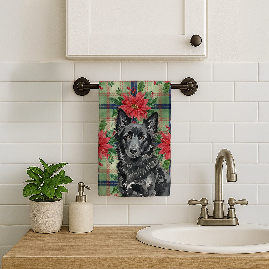 Mudi Christmas PoinsettIas Kitchen Towel Velour Plush Front and Cotton Loop Back Machine Washable
