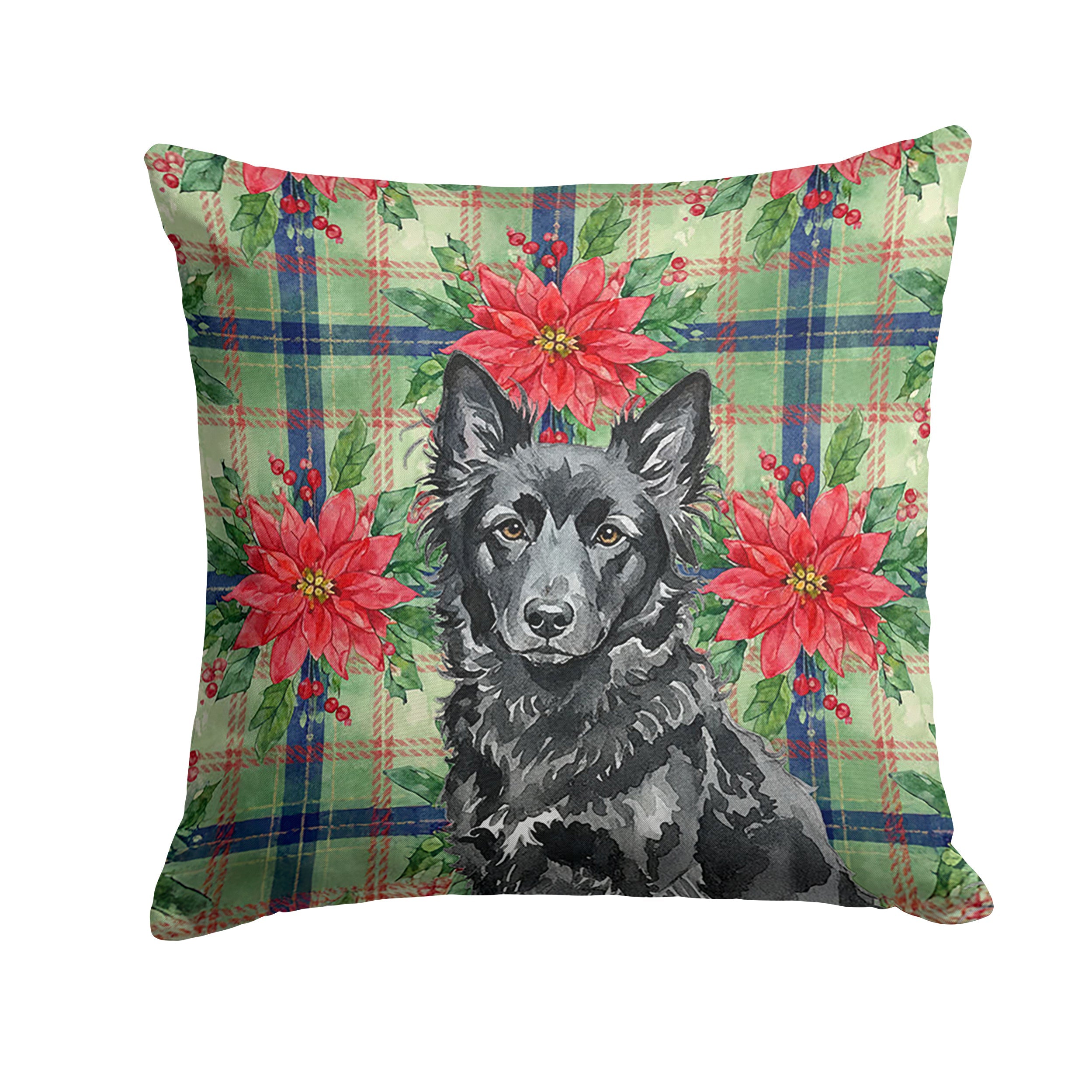 Mudi Christmas PoinsettIas Decorative Throw Pillow 14x14 Indoor Outdoor Accent Cushion, Fabric Cover with Insert for Sofa, Bed, Porch & Living Room