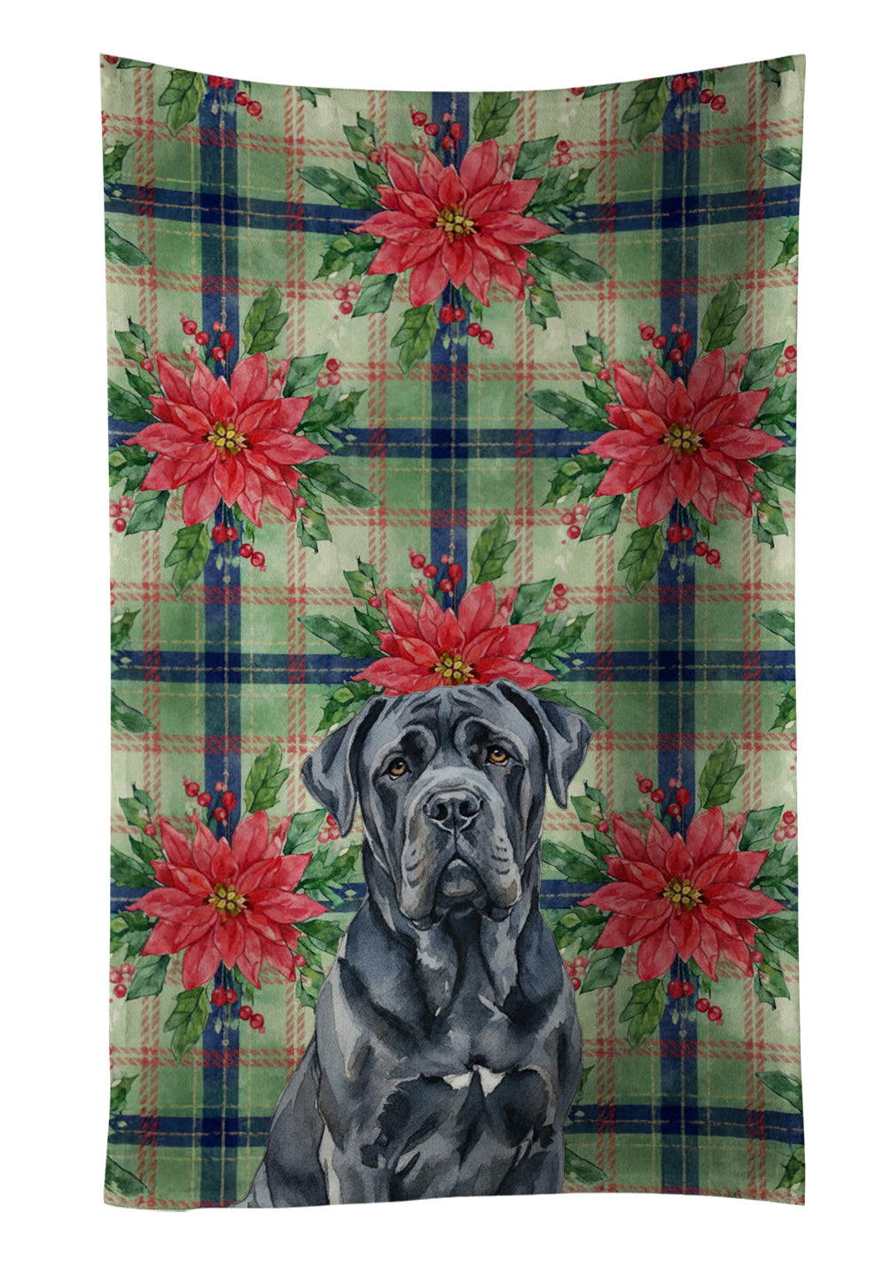 Black Neapolitan Mastiff Christmas PoinsettIas Kitchen Towel Velour Plush Front and Cotton Loop Back Machine Washable