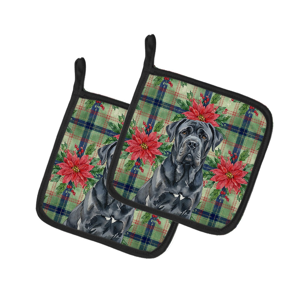 Black Neapolitan Mastiff Christmas PoinsettIas Pot Holder Set of 2 Heat Resistant Quilted Hot Pads 7.5 x 7.5 Inch, Insulated Kitchen Trivets for Cooking & Baking