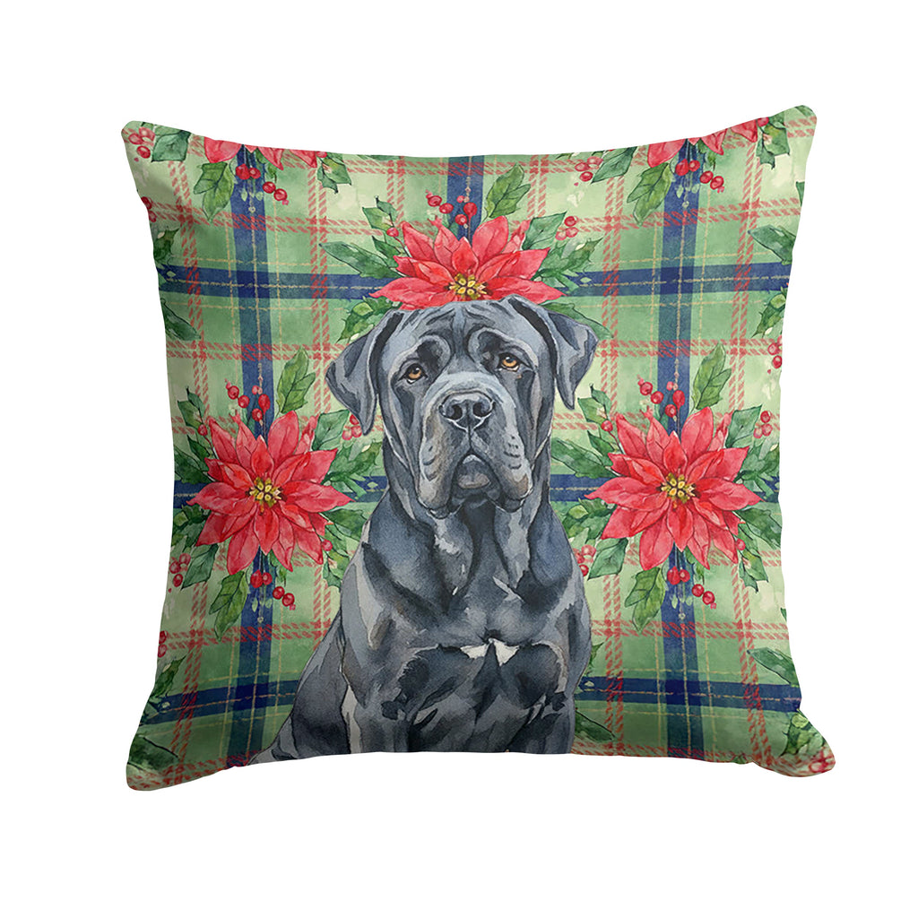 Black Neapolitan Mastiff Christmas PoinsettIas Decorative Throw Pillow 18x18 Indoor Outdoor Accent Cushion, Fabric Cover with Insert for Sofa, Bed, Porch & Living Room