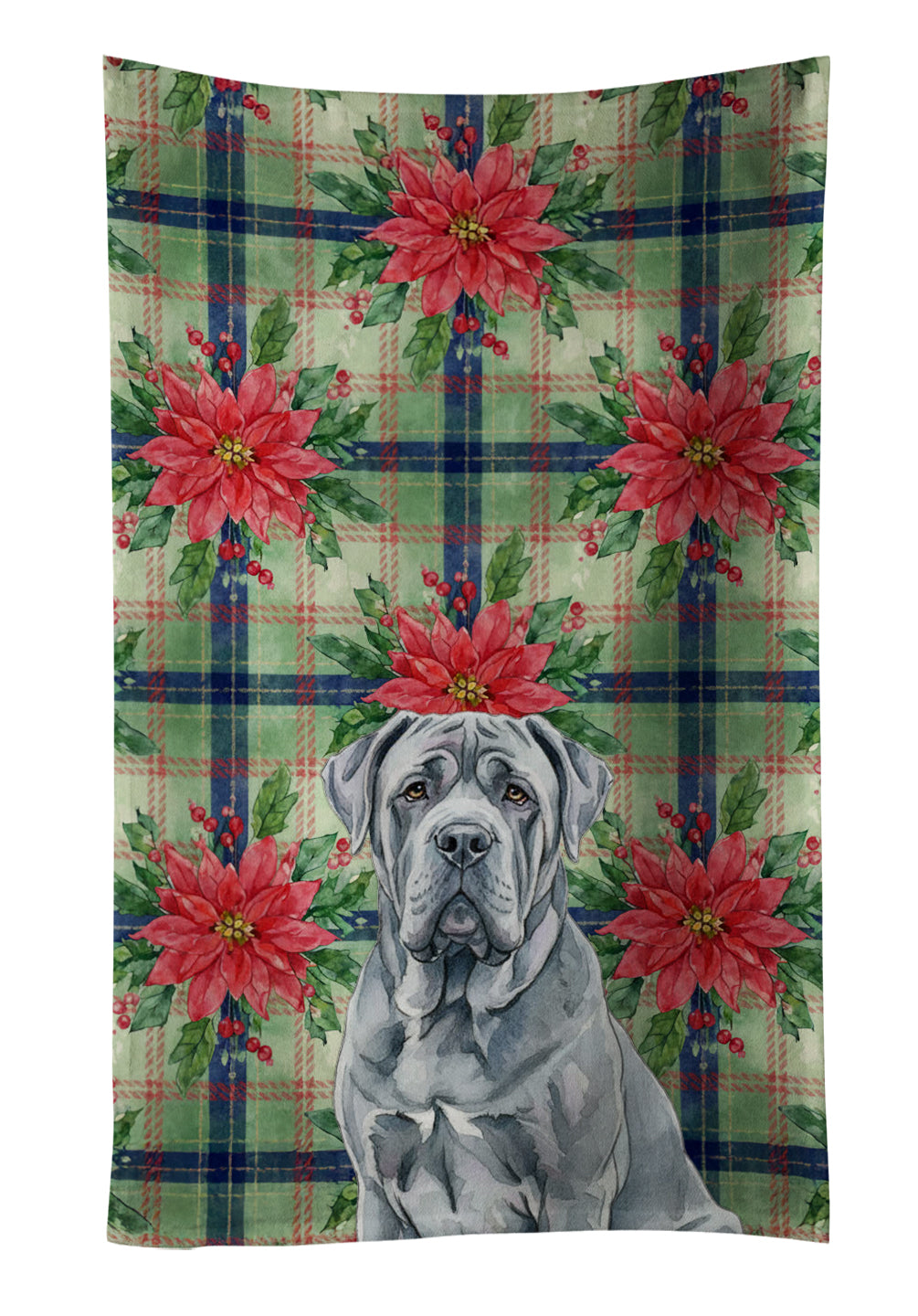 Blue Neapolitan Mastiff Christmas PoinsettIas Kitchen Towel Velour Plush Front and Cotton Loop Back Machine Washable