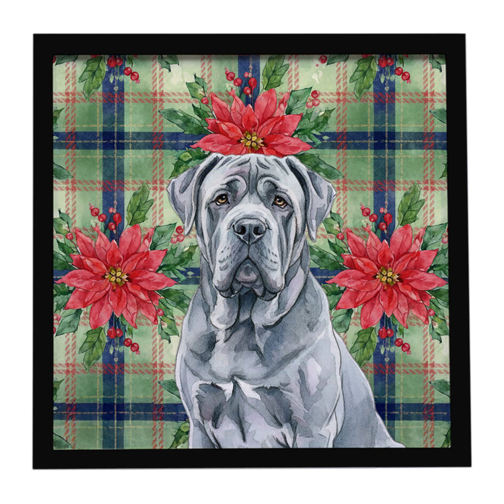 Blue Neapolitan Mastiff Christmas PoinsettIas Framed Metal Print Bathroom, Kitchen, Office, Home Decor Wall Art Ready to Hang, Square, 8X8
