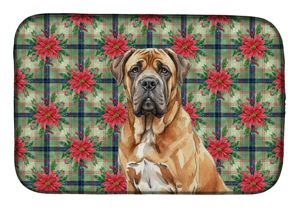Neapolitan Mastiff Christmas PoinsettIas Dish Drying Mat Absorbent Dish Drying Mat Pad for Kitchen Counter Dish Drainer Mat for Countertop, 14 x 21", Multicolor