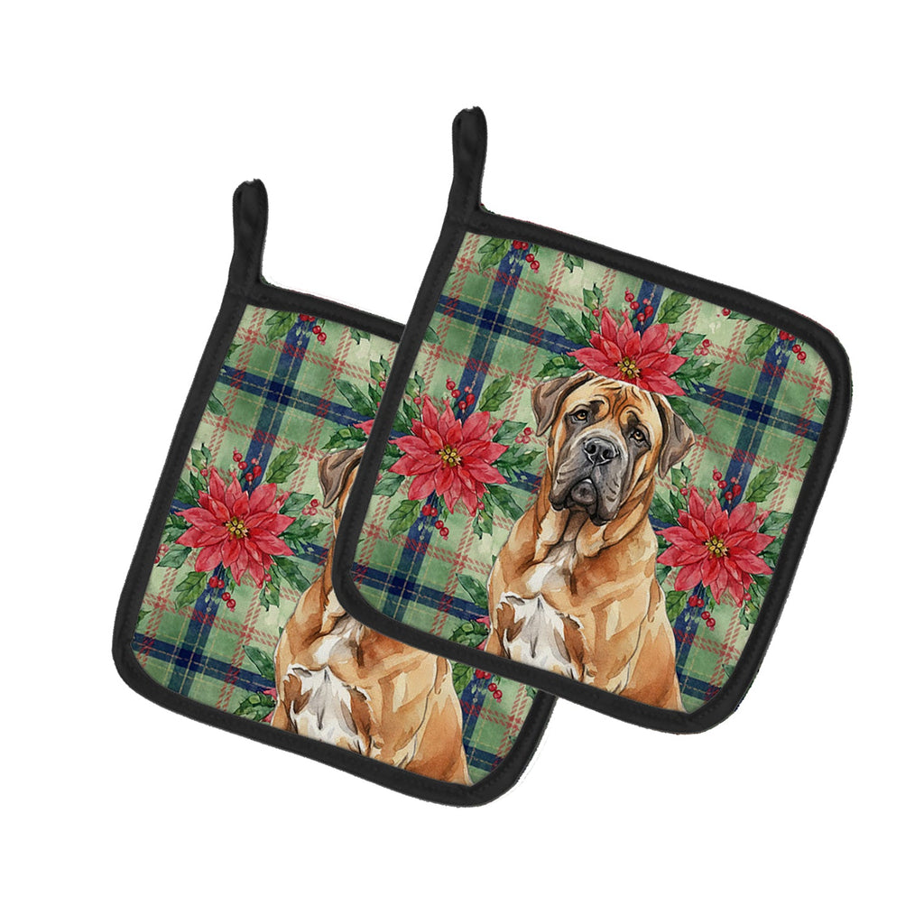 Neapolitan Mastiff Christmas PoinsettIas Pot Holder Set of 2 Heat Resistant Quilted Hot Pads 7.5 x 7.5 Inch, Insulated Kitchen Trivets for Cooking & Baking