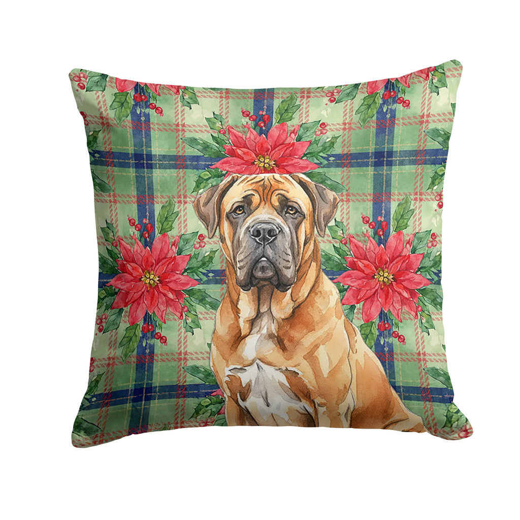 Neapolitan Mastiff Christmas PoinsettIas Decorative Throw Pillow 18x18 Indoor Outdoor Accent Cushion, Fabric Cover with Insert for Sofa, Bed, Porch & Living Room