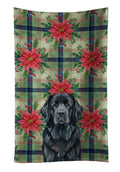 Black Newfoundland Christmas PoinsettIas Kitchen Towel Velour Plush Front and Cotton Loop Back Machine Washable