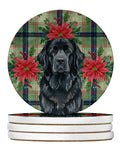 Black Newfoundland Christmas PoinsettIas Large Sandstone Coasters Pack of 4 Absorbent Round Coasters Decor Gifts for Men or Women, 4 in, Multicolor