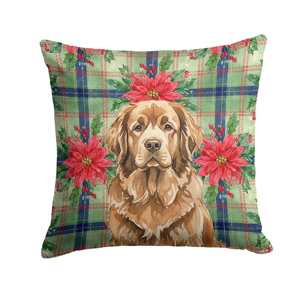 Brown Newfoundland Christmas PoinsettIas Decorative Throw Pillow 14x14 Indoor Outdoor Accent Cushion, Fabric Cover with Insert for Sofa, Bed, Porch & Living Room