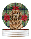 Brown Newfoundland Christmas PoinsettIas Large Sandstone Coasters Pack of 4 Absorbent Round Coasters Decor Gifts for Men or Women, 4 in, Multicolor