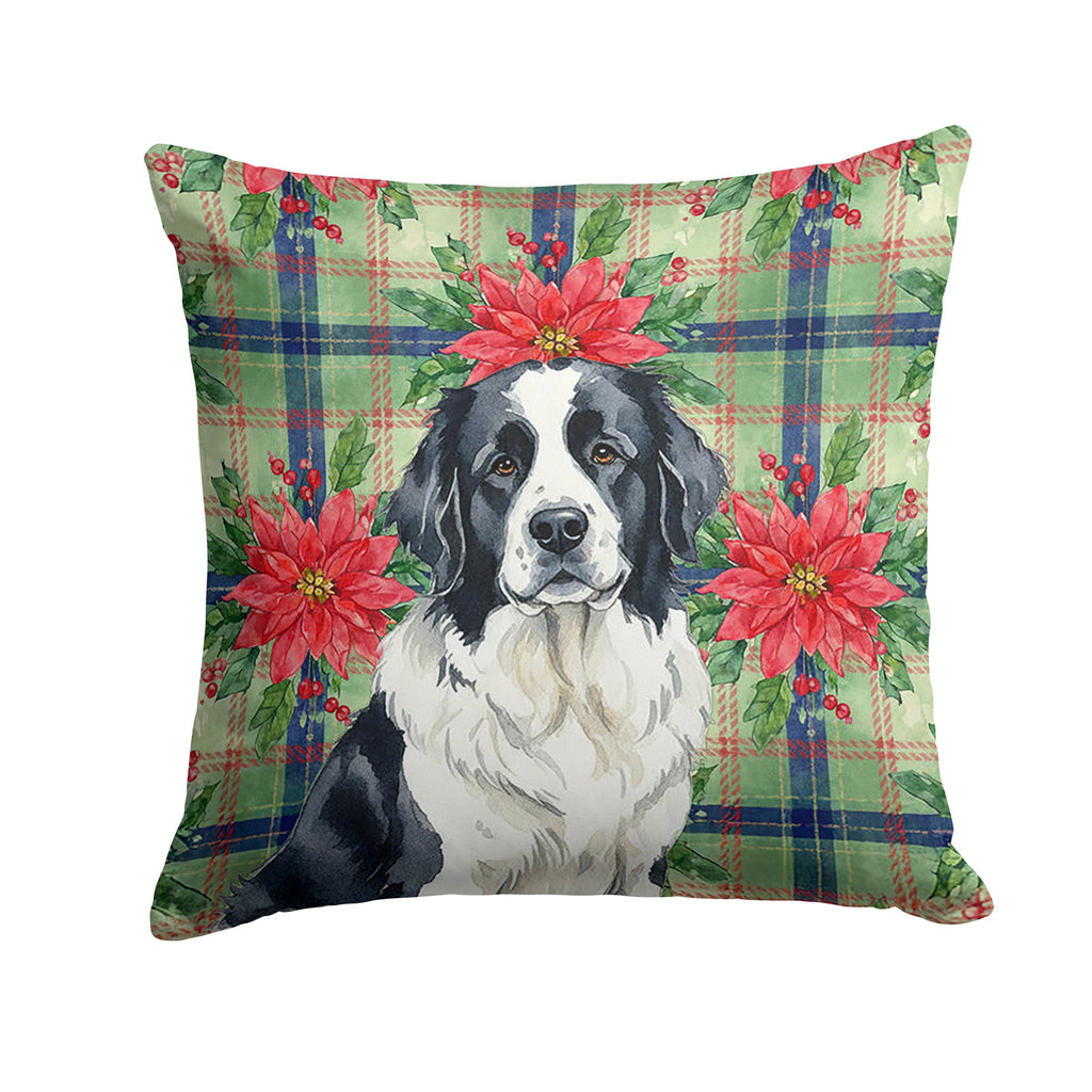 Landseer Newfoundland Christmas PoinsettIas Decorative Throw Pillow 18x18 Indoor Outdoor Accent Cushion, Fabric Cover with Insert for Sofa, Bed, Porch & Living Room