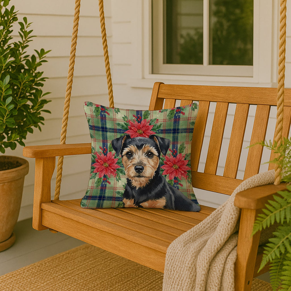 Black and Tan Norfolk Terrier Christmas PoinsettIas Decorative Throw Pillow 18x18 Indoor Outdoor Accent Cushion, Fabric Cover with Insert for Sofa, Bed, Porch & Living Room