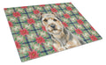 Grizzle and Tan Norfolk Terrier Christmas PoinsettIas Cutting Board Tempered Glass Kitchen Cutting Surface, Heat Resistant Chopping, Non-Slip Feet, Food Prep & Serving