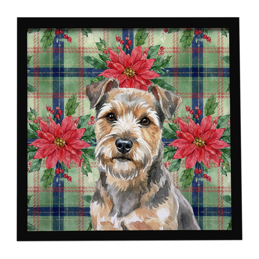 Grizzle and Tan Norfolk Terrier Christmas PoinsettIas Framed Metal Print Bathroom, Kitchen, Office, Home Decor Wall Art Ready to Hang, Square, 8X8