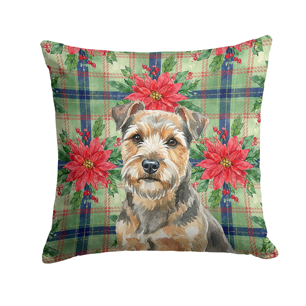 Grizzle and Tan Norfolk Terrier Christmas PoinsettIas Decorative Throw Pillow 18x18 Indoor Outdoor Accent Cushion, Fabric Cover with Insert for Sofa, Bed, Porch & Living Room