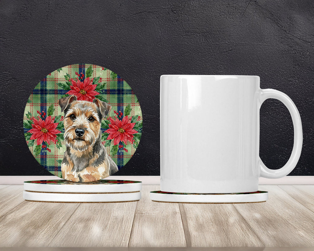 Grizzle and Tan Norfolk Terrier Christmas PoinsettIas Large Sandstone Coasters Pack of 4 Absorbent Round Coasters Decor Gifts for Men or Women, 4 in, Multicolor